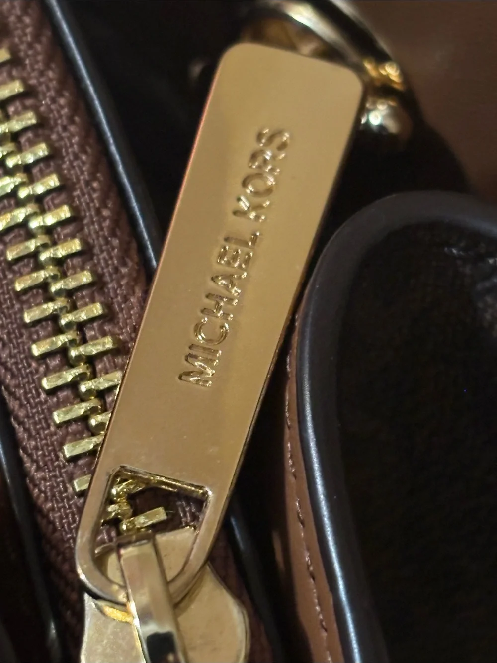 Michael Kors Dark Brown MK Logo Tote with Gold Hardware